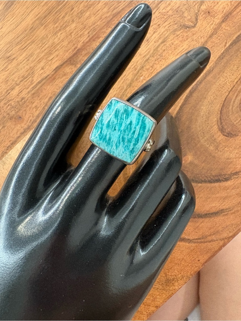 Chipita Sterling Silver Amazonite Square Ring - Turquoise - Size 7.5 - Picture 3 of 14